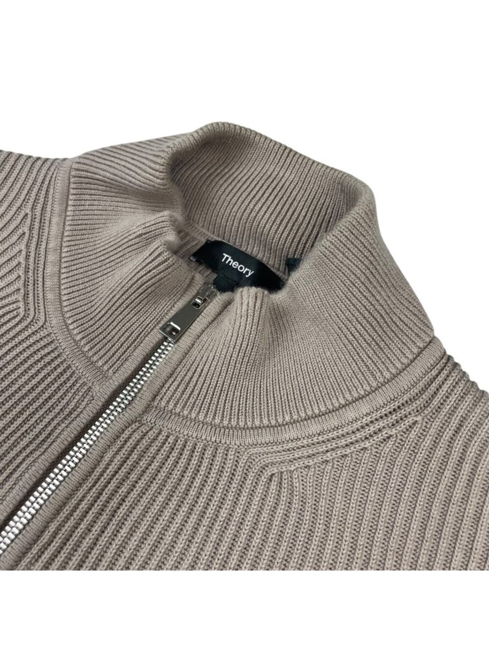 Vince Men’s Cotton Blend Full Zip Mock Neck Ribbed Sweater Beige • XL
